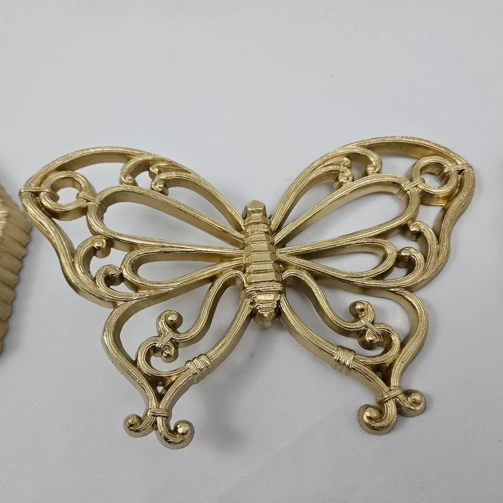 Vintage Butterfly Mirror Wall Decor Set of 3 Gold Rattan Look 1978 Syroco
